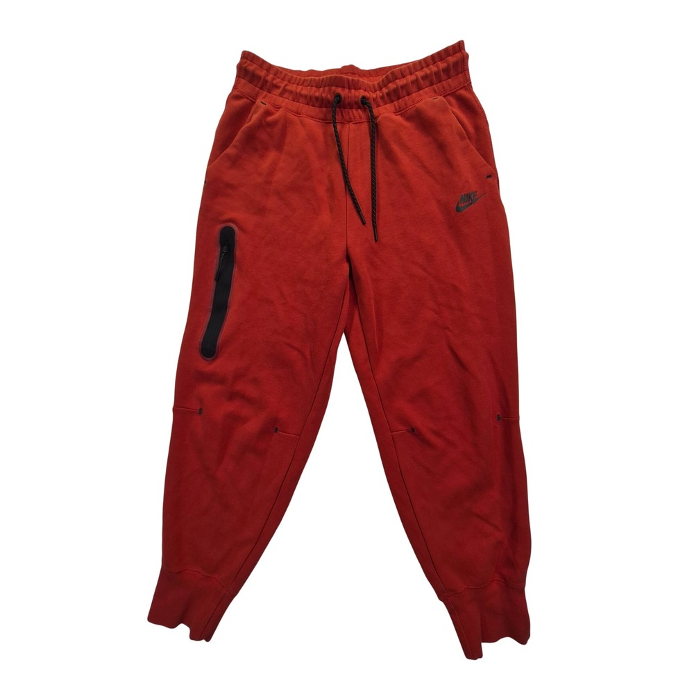 Nike Tech Fleece Joggers Men's Medium Red Tapered Sweatpants Zip Pocket